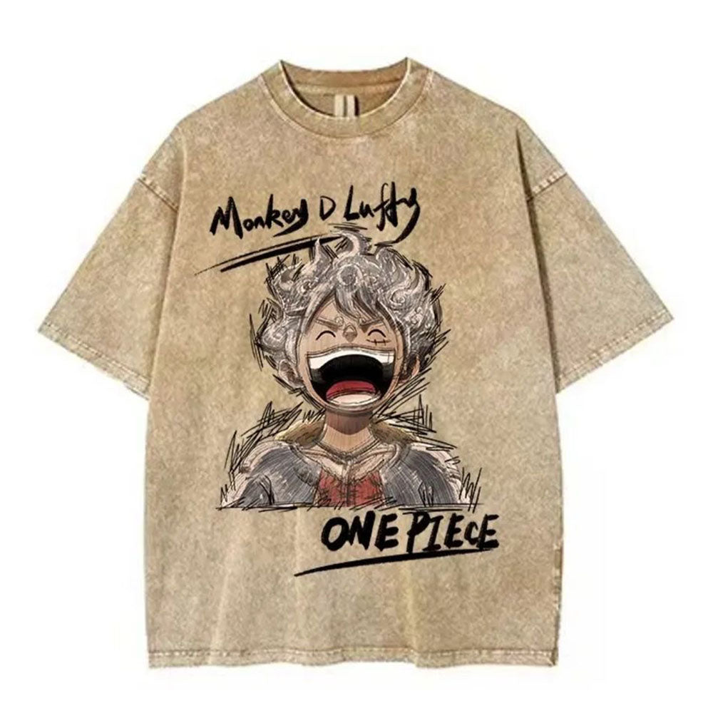 Monkey D Luffy Vintage Washed Oversized T - Shirt | Anime Graphic Tee