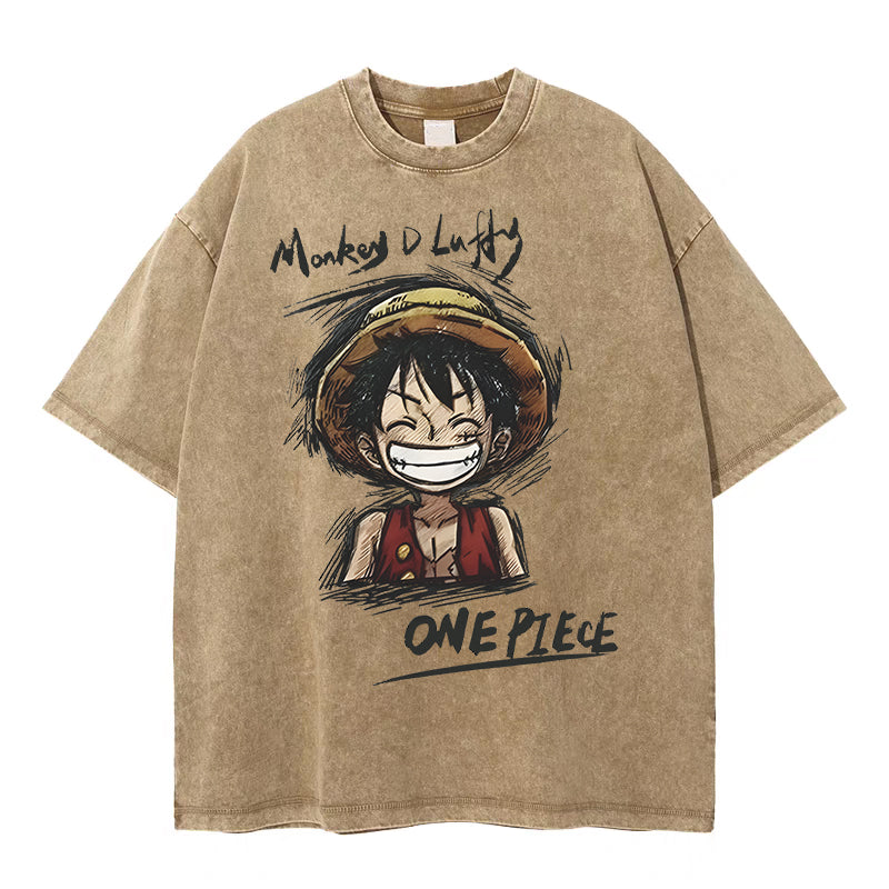 Monkey D Luffy Vintage Washed Oversized T - Shirt | Anime Graphic Tee