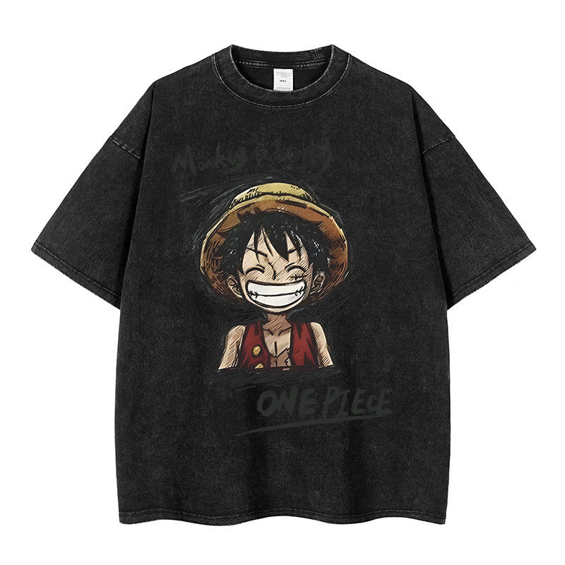 Monkey D Luffy Vintage Washed Oversized T - Shirt | Anime Graphic Tee
